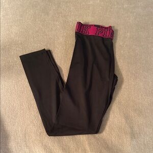 PINK Victoria's Secret Black Leggings with Pink Waistband